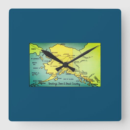  Alaska-kaart - Bering Straat, Nome, Barrow Vierkante Klok (Voorkant)