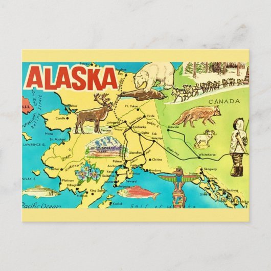 Alaska Kaart Briefkaart (Voorkant)