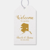 Alaska Kaart Bruiloft Welkomsttas Goud Cadeaulabel (Voorkant)
