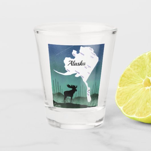 Alaska Kaart en Moose Shot Glas (Voorkant)