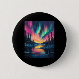 Alaska Landschap Aurora Borealis Noorderlicht V Ronde Button 5,7 Cm