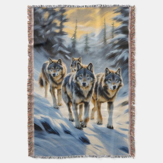 Alaska Landschap Wild Wolf Pack Winter Scene Deken (Voorkant Verticaal)