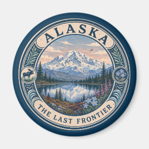 Alaska Landschapsillustratie Reis Kunst Badge Magneet