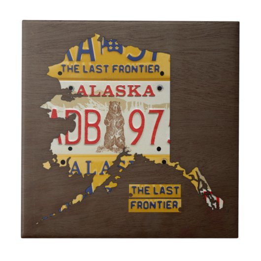 Alaska License Bord Map keramische tegels V3 Tegeltje (Voorkant)