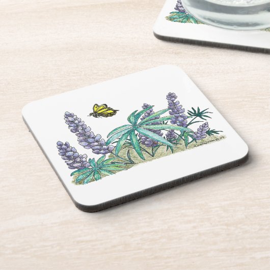 Alaska Lupine Waterverf Bier Onderzetter (Linkerzijde)