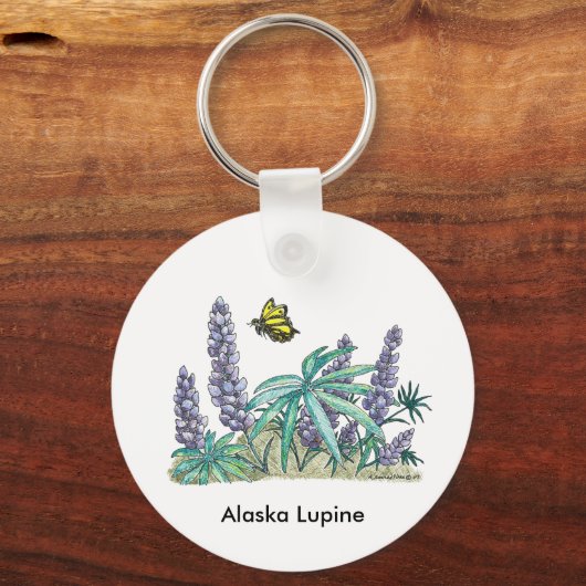Alaska Lupine Waterverf Sleutelhanger (Voorkant)