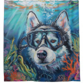 Alaska Malamute Hond Duiken Onderwater Douchegordijn (Voorkant)