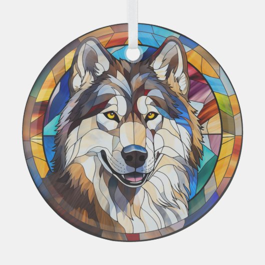Alaska malamute hond gekleurd glas ornament (Voorkant)