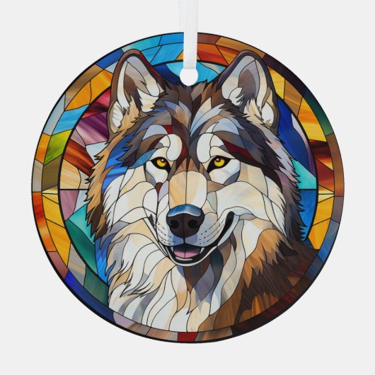 Alaska malamute hond gekleurd glas ornament (Achterkant)
