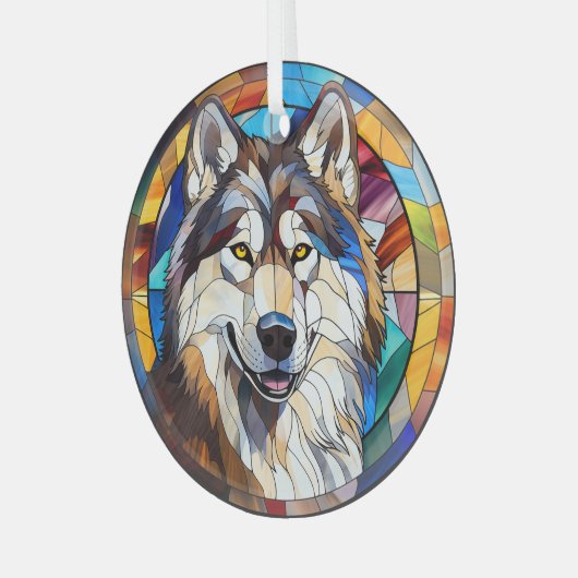 Alaska malamute hond gekleurd glas ornament (Voorkant links)