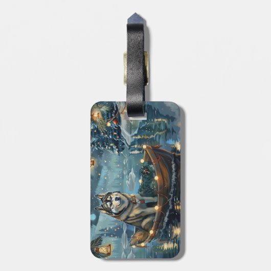 Alaska Malamute Kerst Feestelijke reis Bagagelabel (Achterkant verticaal)