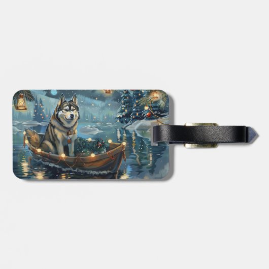 Alaska Malamute Kerst Feestelijke reis Bagagelabel (Achterkant horizontaal)