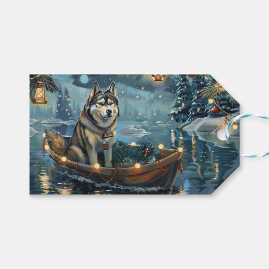 Alaska Malamute Kerst Feestelijke reis Cadeaulabel (Voorkant (Horizontaal))