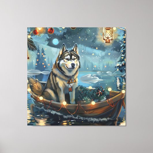 Alaska Malamute Kerst Feestelijke reis Canvas Afdruk (Voorkant)