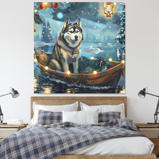 Alaska Malamute Kerst Feestelijke reis Canvas Afdruk (Insitu (Slaapkamer))