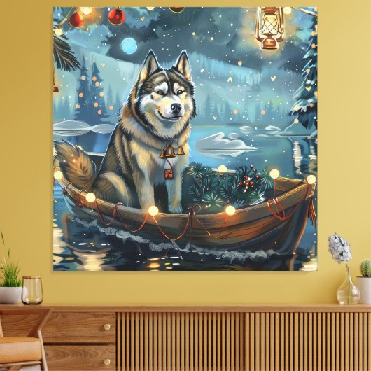 Alaska Malamute Kerst Feestelijke reis Canvas Afdruk (Insitu (Woonkamer))