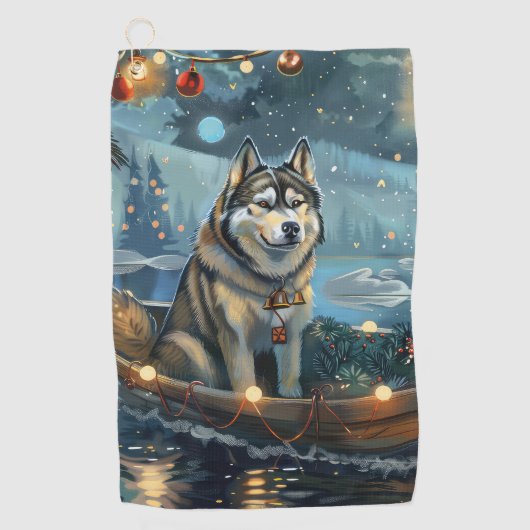 Alaska Malamute Kerst Feestelijke reis Golfhanddoek (Voorkant)