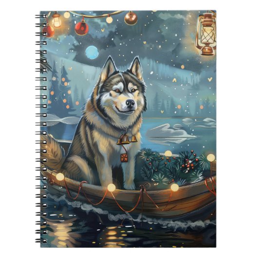 Alaska Malamute Kerst Feestelijke reis Notitieboek (Voorkant)