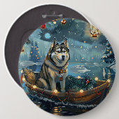 Alaska Malamute Kerst Feestelijke reis Ronde Button 6,0 Cm (Voorkant /achterkant)