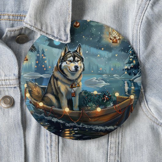 Alaska Malamute Kerst Feestelijke reis Ronde Button 6,0 Cm (In situ)