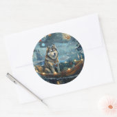 Alaska Malamute Kerst Feestelijke reis Ronde Sticker (Envelop)
