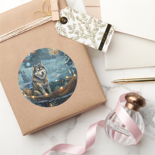 Alaska Malamute Kerst Feestelijke reis Ronde Sticker (Geschenken)