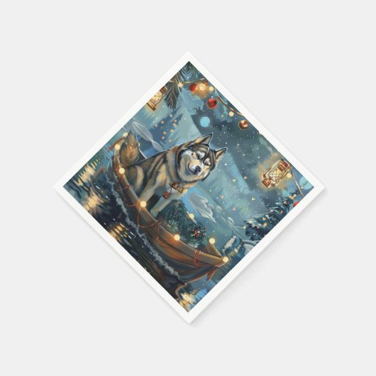 Alaska Malamute Kerst Feestelijke reis Servet (Hoek)
