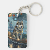 Alaska Malamute Kerst Feestelijke reis Sleutelhanger (achterkant)