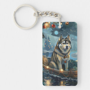 Alaska Malamute Kerst Feestelijke reis Sleutelhanger