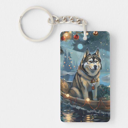 Alaska Malamute Kerst Feestelijke reis Sleutelhanger (Voorkant)