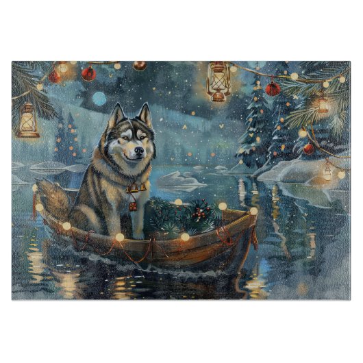 Alaska Malamute Kerst Feestelijke reis Snijplank (Voorkant)