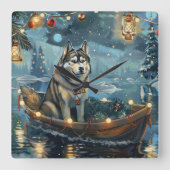 Alaska Malamute Kerst Feestelijke reis Vierkante Klok (Voorkant)