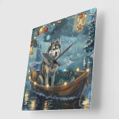 Alaska Malamute Kerst Feestelijke reis Vierkante Klok (Hoek)