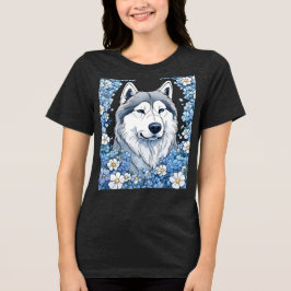 Alaska Malamute omgeven door vergeet-mij-nietjes Tri-Blend Shirt