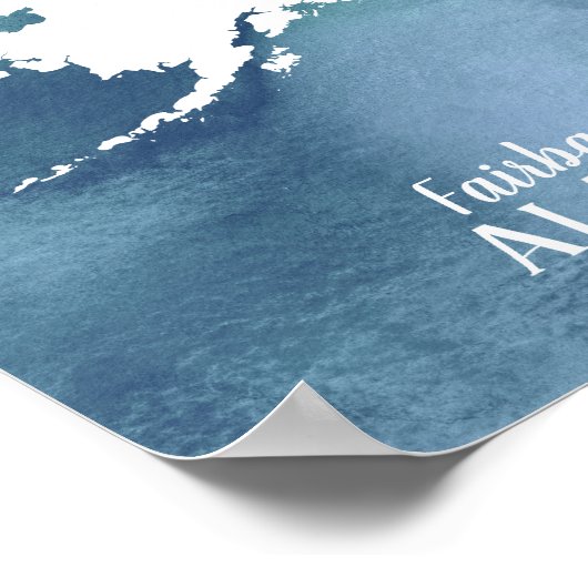 Alaska Map Blue Waterverf Specialized Art Poster (Hoek)