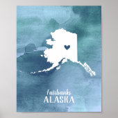 Alaska Map Blue Waterverf Specialized Art Poster (Voorkant)