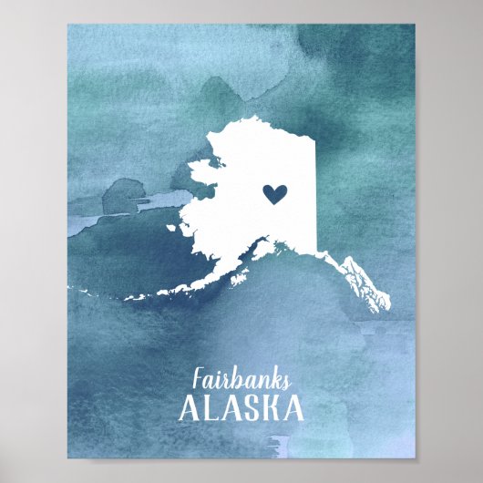 Alaska Map Blue Waterverf Specialized Art Poster (Voorkant)
