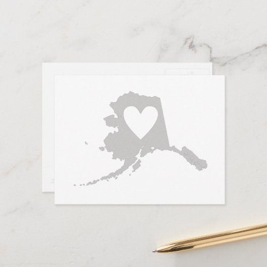 Alaska Map Shape Gray Heart Cutout Alaskan Briefkaart (Voorkant / Achterkant in situ)