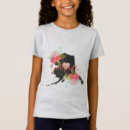 Alaska Monogram State Krijtbord Bloemen & Hart T-shirt (Voorkant)
