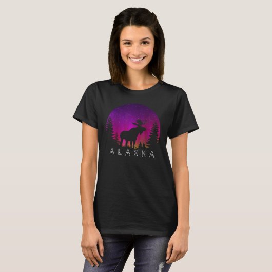 Alaska Moose Aurora Borealis  Alaskan Landscape Ph T-shirt (Voorkant volledig)