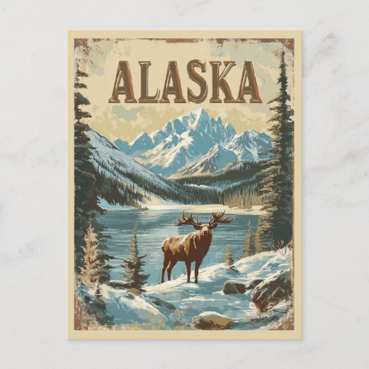 Alaska Moose Rustic Natuur Reizen Briefkaart (Voorkant)