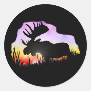 Alaska Moose Sillouette Ronde Sticker
