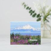 Alaska, Mount Iliamna Glacier en Fireweed Flowers Briefkaart (Staand voorkant)