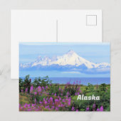Alaska, Mount Iliamna Glacier en Fireweed Flowers Briefkaart (Voorkant / Achterkant)
