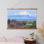 Alaska, Mount Iliamna Glacier en Fireweed Flowers Hangend Wandkleed (Slaapkamer)