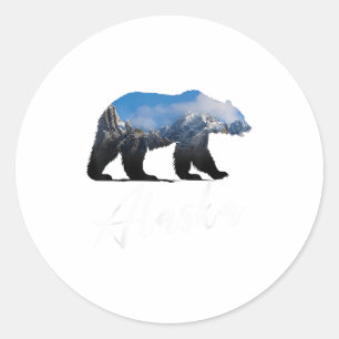 Alaska Mountains Beer Grizzly Alaska State Souven Ronde Sticker