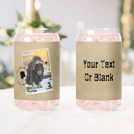 Alaska Muskox Postage Stamp Souvenir Blikvorm Glas (Insitu (Huwelijk))