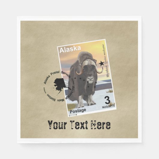 Alaska Muskox Postage Stamp Souvenir Servet (Voorkant)
