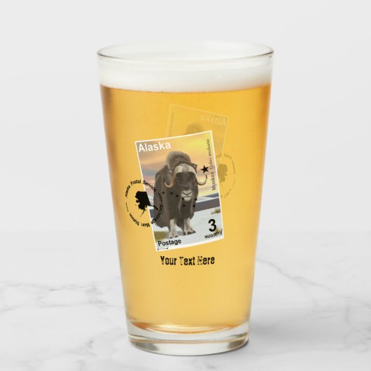 Alaska Muskusos Postzegel Souvenir Glas (Voorkant gevuld)
