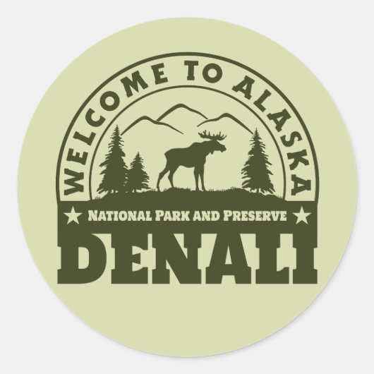 Alaska. Nationaal Park Denali en Preserve Ronde Sticker (Voorkant)